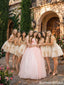 Unique Champagne Sequin Applique Sweetheart Bodice Short Quince Court Dress,HD1225