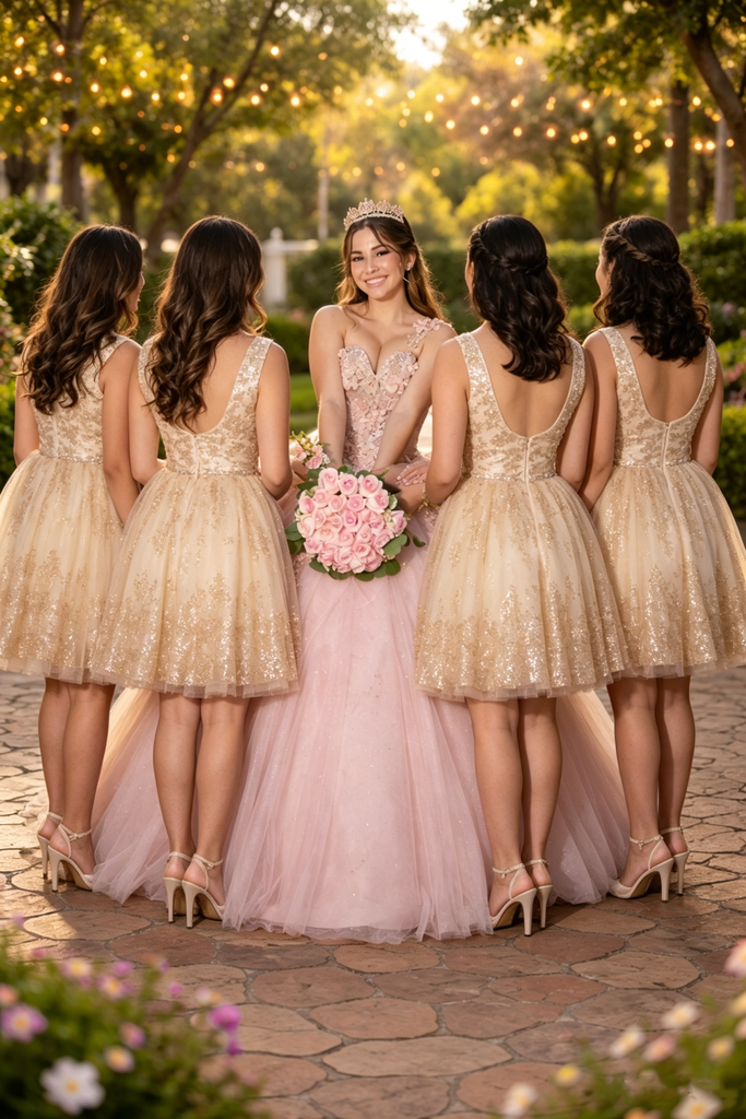 Beautiful Champagne Applique Short Tulle Dama Dress,HD1226