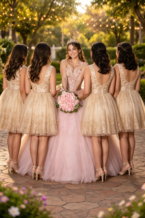 Beautiful Champagne Applique Short Tulle Dama Dress,HD1226