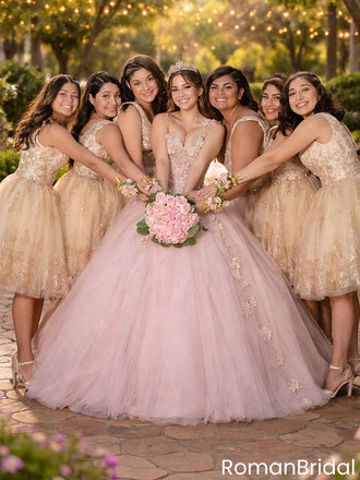 Beautiful Champagne Applique Short Tulle Dama Dress,HD1226