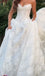 Sexy White Sweetheart Sleeveless A-Line Lace Long Wedding Dresses With Sweep Trailing,WD0554