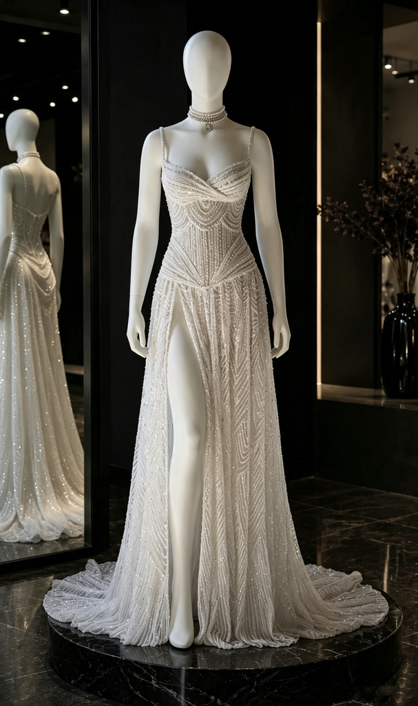 Sexy White Spaghetti Strap Mermaid Side Slit Long Prom Dress Ideas, Evening Party Dresses, OLP1513