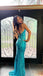 Elegant Spaghetti Strap Sleeveless Mermaid Satin Evening Prom Dresses Online, OLP1043