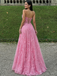 Elegant Strapless Pink Lace Prom Dress with 3D Floral Appliques,OLP1793