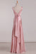 Pearl Pink A-line V-Neck Satin Sleeveless Long Evening Prom Dress Online, OL029