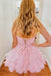 Sexy Pink Sweetheart Sleeveless Lace A-Line Short Homecoming Dresses For Party,HD1143