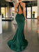 Green Halter High Slit Mermaid Cheap Long Bridesmaid Dresses Online, BG727