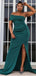 Elegant One Shoulder Mermaid Side Sit Jersey Jade Long Bridesmaid Dresses Online, BG728