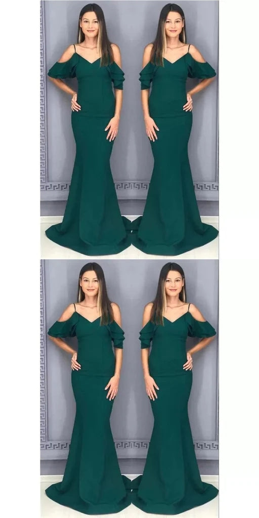 Elegant Cold Shoulder Mermaid Satin Long Bridesmaid Dresses Online, BG729