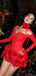 Sexy Red Spaghetti Strap Long Sleeve A-Line Short Homecoming Dresses For Party,HD1156