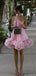 Unique Pink Floral V-Neck A-Line Short Homecoming Dresses For Birthday Party,HD1188