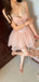 Sexy Pink V-Neck Sleeveless A -Line Lace Short Homecoming Dresses For Party,HD1148