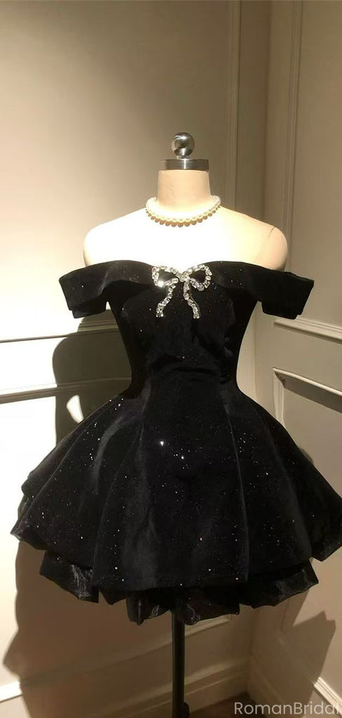 Sexy Black Off-Shoulder A-Line Short Homecoming Dresses For Birthday Party,HD1188