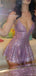 Shiny Pink Spaghetti Strap A-Line Sequin Short Homecoming Dresses For Party,HD1153