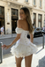 Sexy White Off-the-Shoulder Short Semi-Formal Dress Ruffled Hem Boned Corset,HD1215