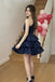 Chic Navy One-Shoulder Satin Short Homecoming  Dress with Ruffled Tiered Skirt,HD1333