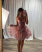 Cute Pink Spaghetti Strap A-Line Short Homecoming Dresses For Party,HD1161