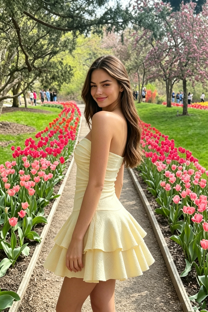 Pretty Light yellow Strapless Homecoming Dress Featuring Unique Gold Buckle Ruched Fit,HD1241