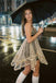 Trendy Champagne Homecoming Dress V-Neck Elegant Tiered Skirt Night Out,HD1276