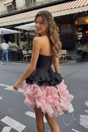 Unique Sweetheart Corset Showcasing Voluminous Pink Layered Ruffle Homecoming Dress,HD1322