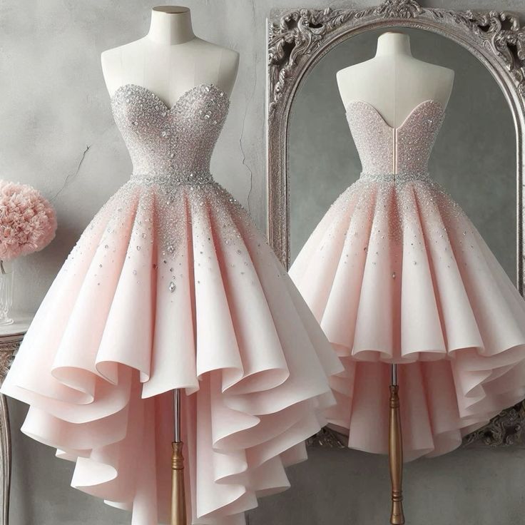 Sparkly Sweetheart High Low Homecoming Dress Beaded Tulle Semi Formal Gown,HD1212