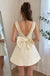 Unique Ivory Beaded Square Neck Mini Homecoming Dress,HD1353