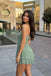 Unique Pretty Halter Pleated Homecoming Dress Sage Green Chiffon Short,HD1290