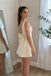 Unique Ivory Beaded Square Neck Mini Homecoming Dress,HD1353