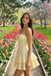 Pretty Light yellow Strapless Homecoming Dress Featuring Unique Gold Buckle Ruched Fit,HD1241