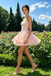 Modern Pink Strapless Homecoming Dress Tiered Lace Corset Mini Fit Flare Party Gown,HD1233