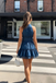 Classy Blue Satin Cocktail Homecoming Dress Halter Neck Ruffled Hem Sexy Mini Party,HD1348
