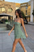 Unique Pretty Halter Pleated Homecoming Dress Sage Green Chiffon Short,HD1290