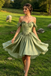 Unique Sage Green Satin Corset Homecoming Dress Off Shoulder A Line Party Dress,HD1283