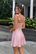 Pretty Pink Satin Homecoming Dress Sweetheart Neck Ruffle Sleeves Floral Embroidery,HD1360