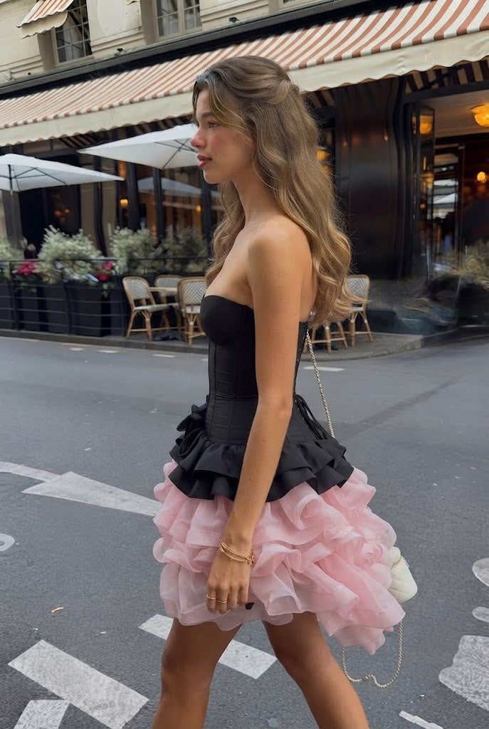 Unique Sweetheart Corset Showcasing Voluminous Pink Layered Ruffle Homecoming Dress,HD1322