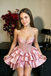 Modern Pink Strapless Sleeveless Tiered Ruffle Mini Satin Homecoming Dress,HD1332