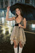 Trendy Champagne Homecoming Dress V-Neck Elegant Tiered Skirt Night Out,HD1276