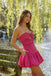 Pretty Hot Pink Sparkly Homecoming Dress Classy Strapless Ruffle Hem Outfit,HD1274