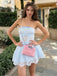 Light Blue Lace Strapless Homecoming Dress Bow Short Prom Party Gown,HD1217