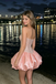 Beautiful Pink Strapless Sequin Homecoming Dress Voluminous Satin Bubble Skirt,HD1258