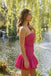 Pretty Hot Pink Sparkly Homecoming Dress Classy Strapless Ruffle Hem Outfit,HD1274