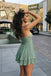Unique Pretty Halter Pleated Homecoming Dress Sage Green Chiffon Short,HD1290