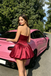 Unique Burgundy Satin Homecoming Dress Strapless Bodice Large Bow Crystal Accents,HD1254