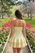 Pretty Light yellow Strapless Homecoming Dress Featuring Unique Gold Buckle Ruched Fit,HD1241