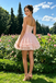 Modern Pink Strapless Homecoming Dress Tiered Lace Corset Mini Fit Flare Party Gown,HD1233