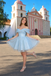 Sparkly Light Blue Tulle Off-the-Shoulder A-Line Cocktail Homecoming Dress,HD1228