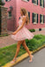 Charming Pink Floral Applique V-Neck Bow Strap Mini Homecoming Dress Sweet Party,HD1344