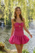 Pretty Hot Pink Sparkly Homecoming Dress Classy Strapless Ruffle Hem Outfit,HD1274