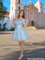 Sparkly Light Blue Tulle Off-the-Shoulder A-Line Cocktail Homecoming Dress,HD1228