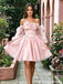 Unique Pink Off-the-Shoulder Tulle Floral Appliqué Homecoming Dress,HD1235
